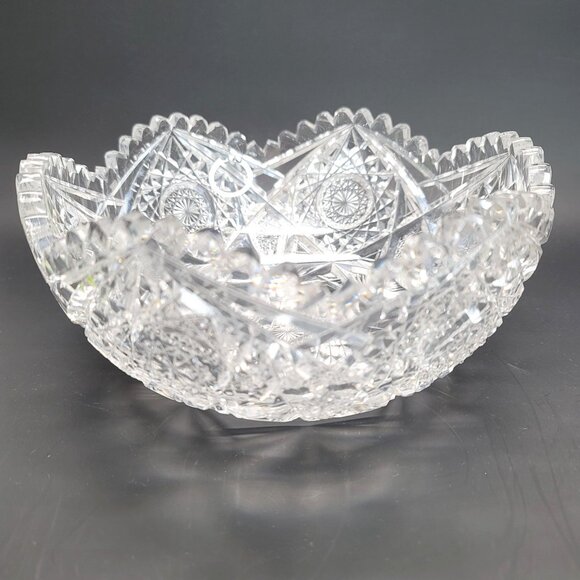 Cut Glass Bowls Set Of 2 With Intricate Starburst Design American Brilliant JY2 - Picture 3 of 10